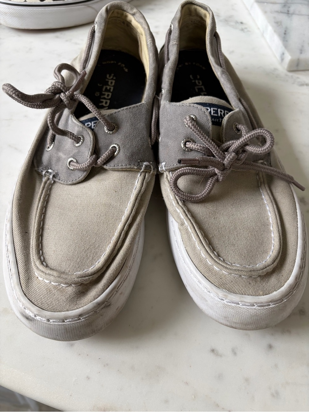 Sperry Men's Canvas Boat Shoes in Light Taupe and Gray